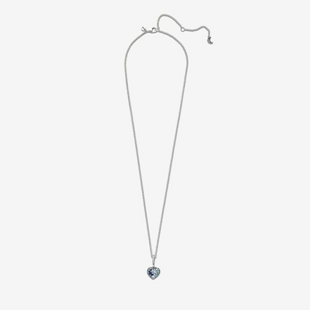 Pandora Sparkling Blue Moon & Stars Heart Necklace 50"
