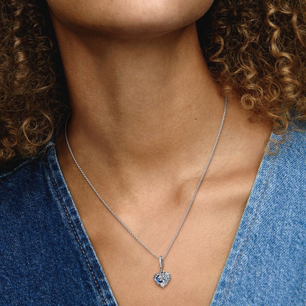 Pandora Sparkling Blue Moon & Stars Heart Necklace 50"