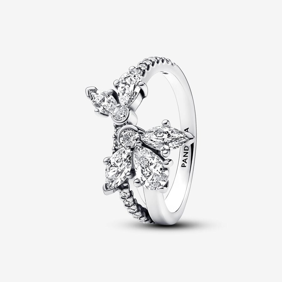 Pandora Timeless Sparkling Asymmetrical Herbarium Cluster Ring Size 8.5