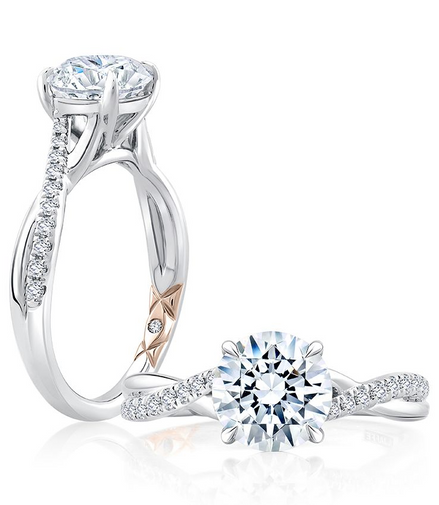 A.JAFFE 14K White Gold Round Cut Diamond Split Shank Crossover Engagement Ring