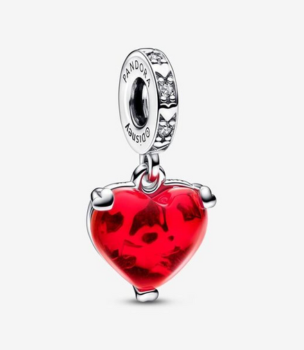 Disney X Pandora Mickey & Minnie Mouse Kiss Red Murano Glass Dangle Charm
