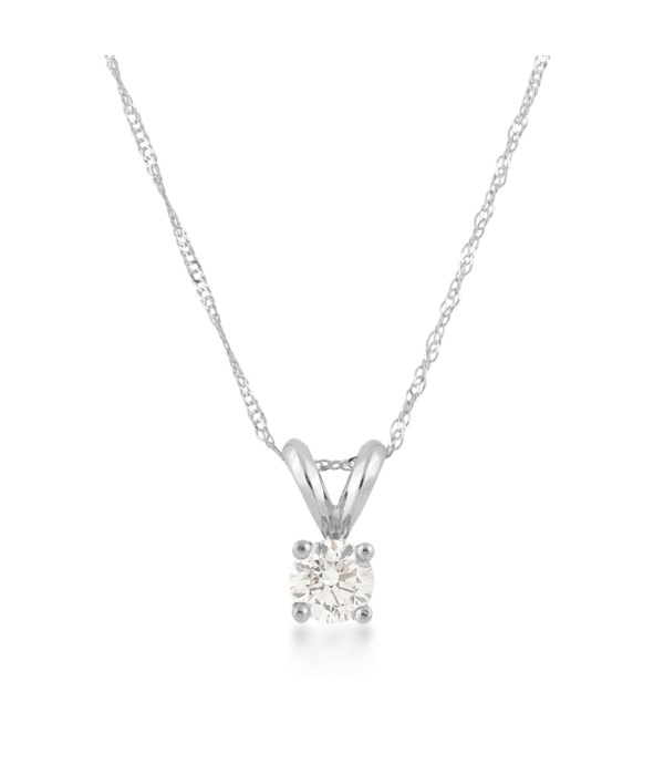 14K White Gold Diamond Solitaire Necklace