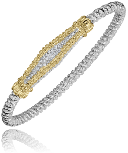 Alwand Vahan 14K Yellow Gold and Sterling Silver Diamond Cluster 4mm Closed Bracelet
