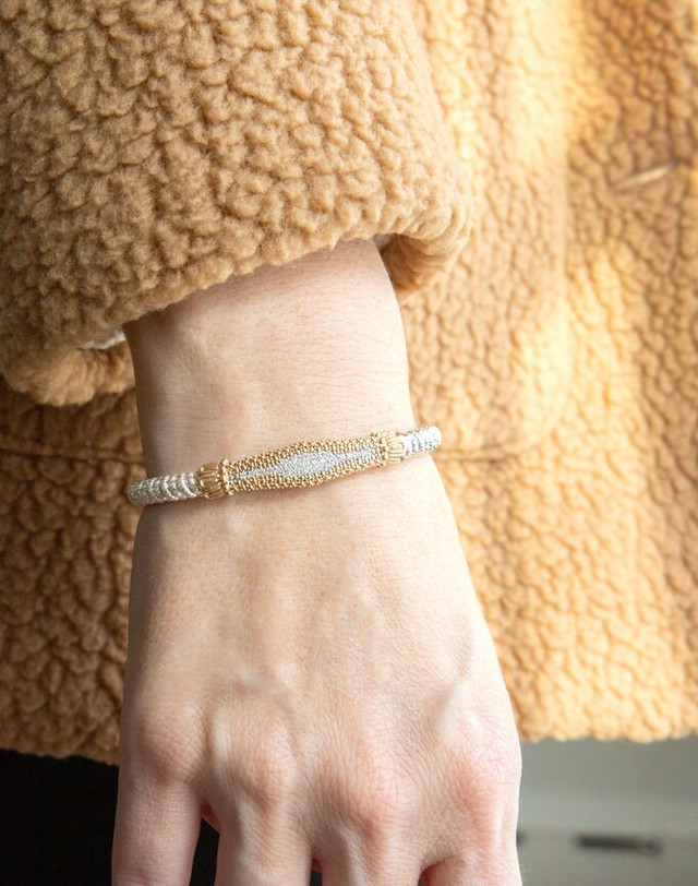 Alwand Vahan 14K Yellow Gold and Sterling Silver Diamond Cluster 4mm Closed Bracelet