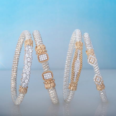 Alwand Vahan 14K Yellow Gold and Sterling Silver Diamond Cluster 4mm Closed Bracelet