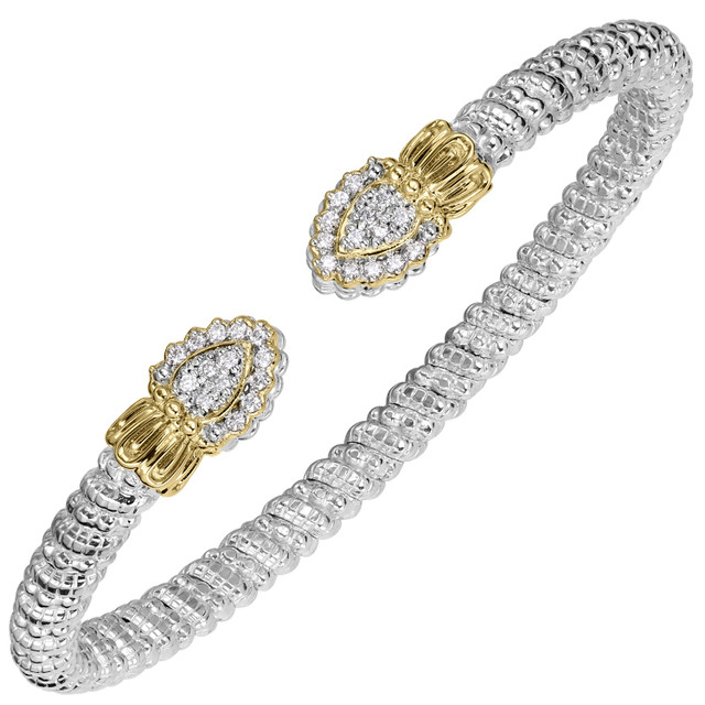 Vahan 14K Yellow Gold and Sterling Silver Diamond Pear Shaped 4mm Open Cuff Bracelet