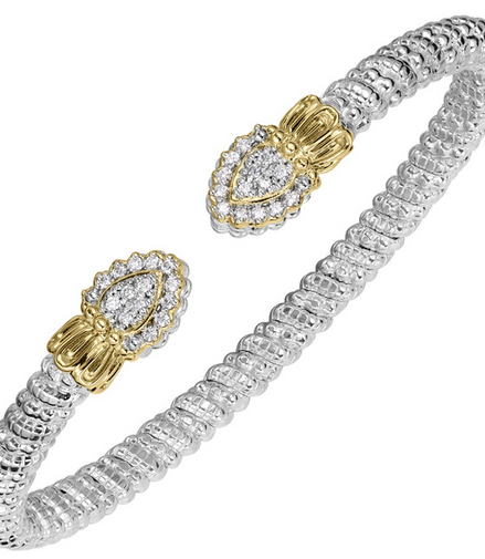 Vahan 14K Yellow Gold and Sterling Silver Diamond Pear Shaped 4mm Open Cuff Bracelet