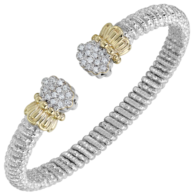 Vahan 14K Gold And Sterling Silver 6mm Diamond Open Cuff Bracelet
