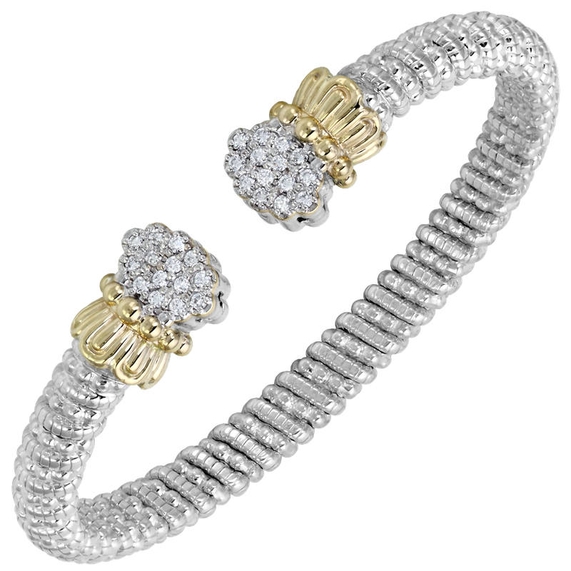 Vahan 14K Gold And Sterling Silver 6mm Diamond Open Cuff Bracelet