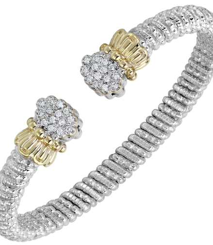 Vahan 14K Gold And Sterling Silver 6mm Diamond Open Cuff Bracelet