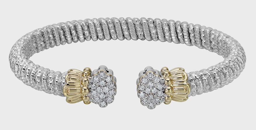 Vahan 14K Gold And Sterling Silver 6mm 0.42 CTW Diamond Open Cuff Bracelet