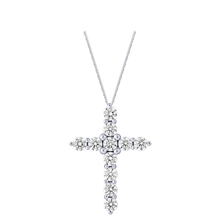 14K White Gold Diamond Cross Necklace