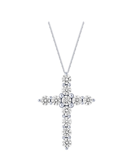 14K White Gold Diamond Cross Necklace