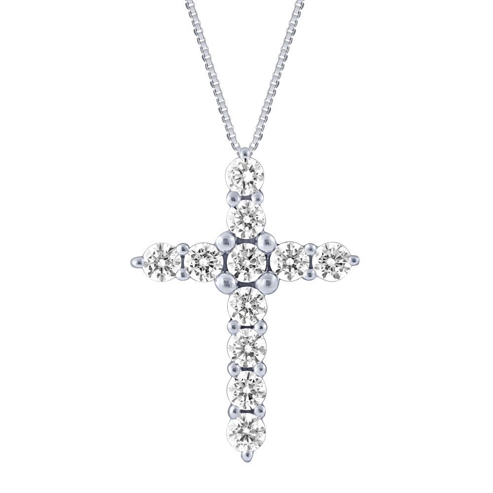 14K White Gold 1 CT Diamond Cross Necklace
