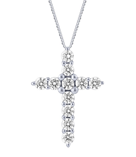 14K White Gold 1 CT Diamond Cross Necklace