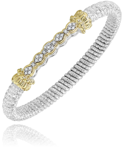 Vahan 14K Gold And Sterling Silver 4mm Diamond Bar Closed Bracelet