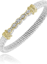 Vahan 14K Gold And Sterling Silver 4mm 0.19 CTW Diamond Bar Closed Bracelet