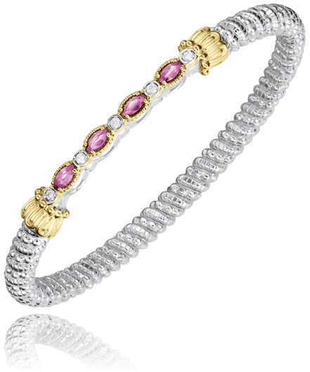 Vahan 14K Yellow Gold and Sterling Silver 4mm Pink Sapphire And 0.10 CTW Diamond Closed Bracelet