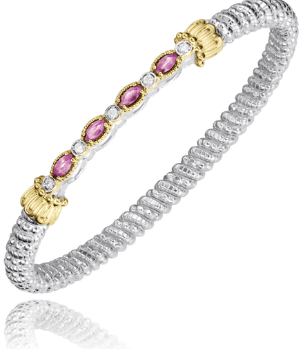 Vahan 14K Yellow Gold and Sterling Silver 4mm Pink Sapphire And 0.10 CTW Diamond Closed Bracelet