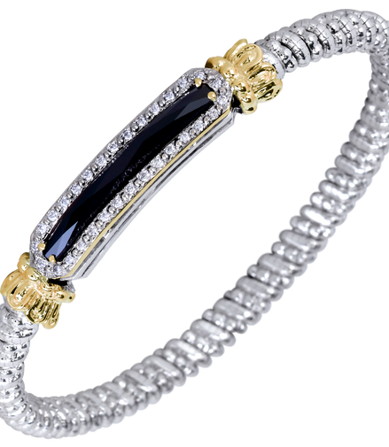 Vahan 14K Gold And Sterling Silver Black Onxy And Diamond 4mm Closed Bracelet