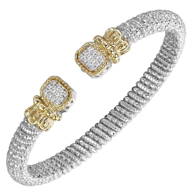 Vahan 14K Gold And Sterling Silver Diamond 6mm Open Cuff Bracelet