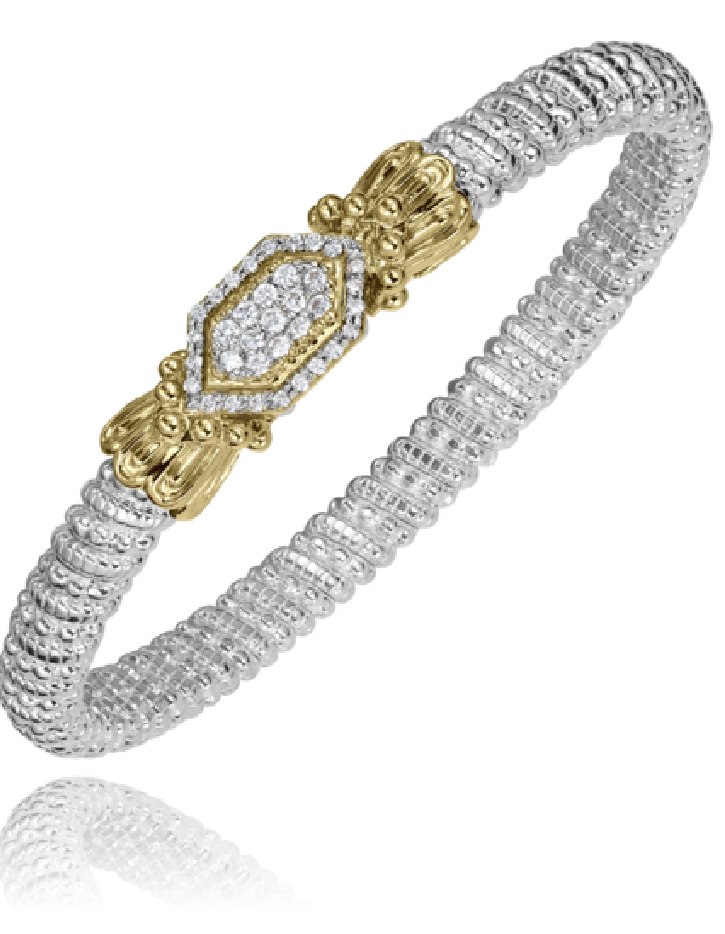 Vahan 14K Gold and Sterling Silver Diamond 4mm Closed Bar Bracelet