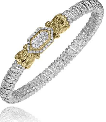 Vahan 14K Gold and Sterling Silver Diamond 4mm Closed Bar Bracelet