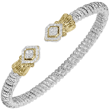 Vahan 14K Gold And Sterling Silver Diamond 4mm Open Cuff Bracelet