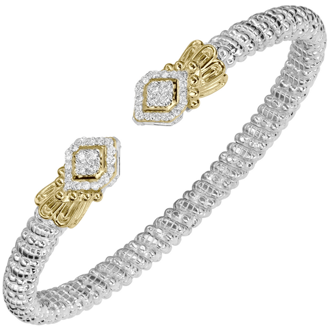 Vahan 14K Gold And Sterling Silver Diamond 4mm Open Cuff Bracelet