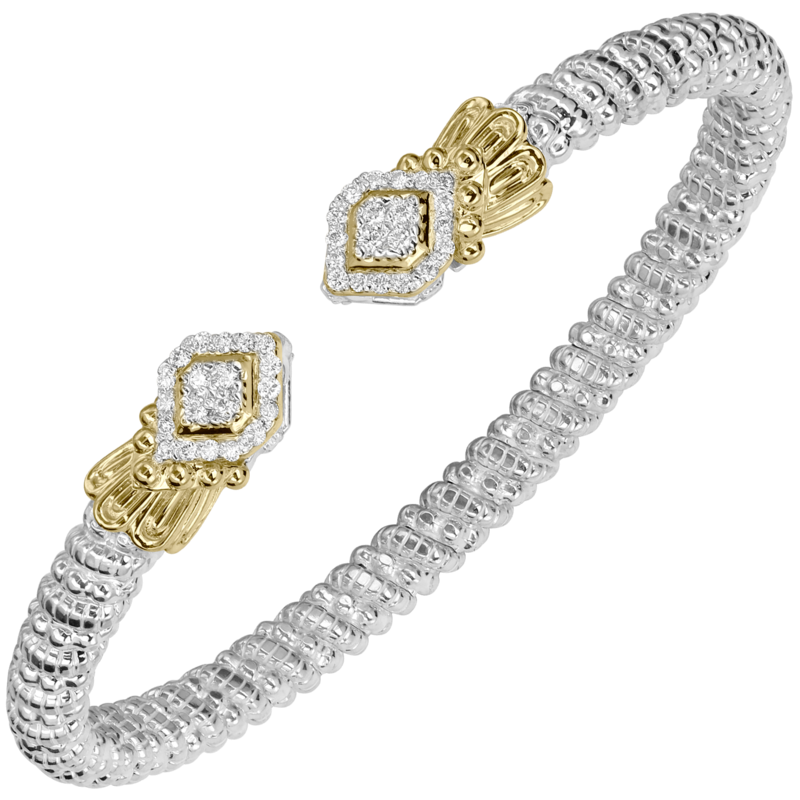Vahan 14K Gold And Sterling Silver Diamond 4mm Open Cuff Bracelet