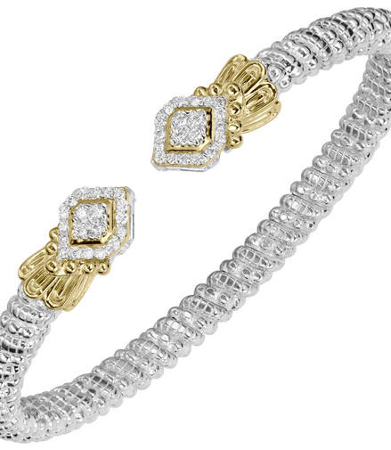 Vahan 14K Gold And Sterling Silver Diamond 4mm Open Cuff Bracelet
