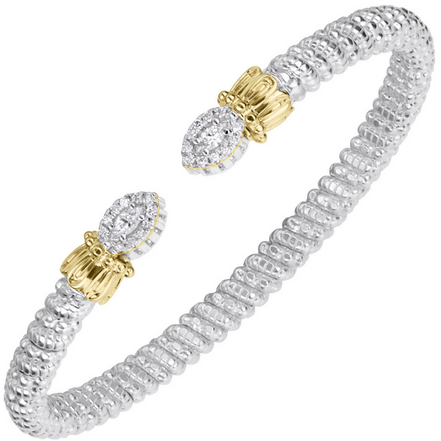 Vahan 14K Gold And Sterling Silver Diamond Halo 4mm Open Cuff Bracelet