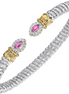 Vahan 14K Gold And Sterling Silver Pink Sapphire And Diamond 4mm Open Cuff Bracelet