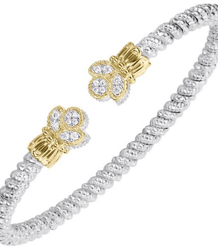 Vahan 14K Gold And Sterling Silver 3mm Diamond Open Cuff Bracelet