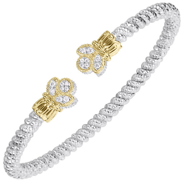 Vahan 14K Gold And Sterling Silver 3mm 0.16 CTW Diamond Open Cuff Bracelet