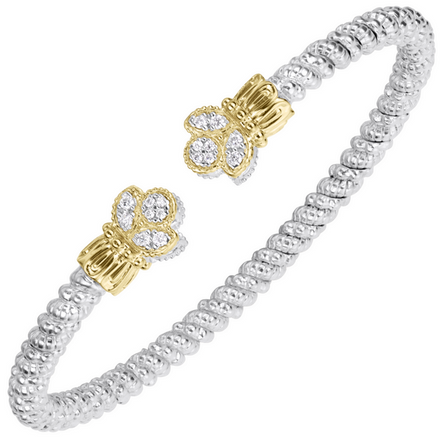 Vahan 14K Gold And Sterling Silver 3mm 0.16 CTW Diamond Open Cuff Bracelet