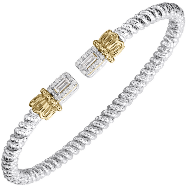 Vahan 14K Gold And Sterling Silver Diamond 3mm Open Cuff Bracelet