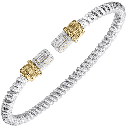 Vahan 14K Gold And Sterling Silver Diamond 3mm Open Cuff Bracelet