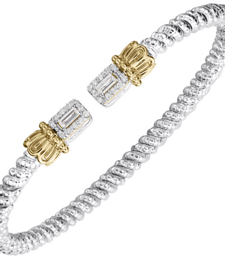 Vahan 14K Gold And Sterling Silver 0.37 CTW Diamond 3mm Open Cuff Bracelet