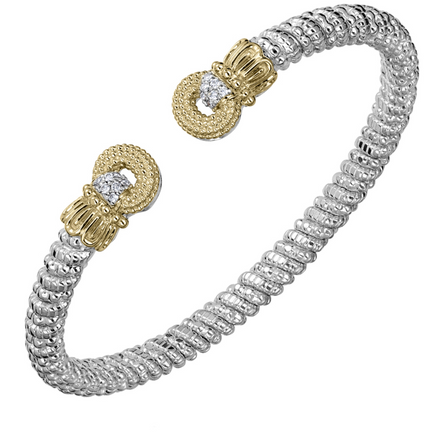 Vahan 14K Gold And Sterling Silver 4mm Diamond Beaded Open Cuff Bangle