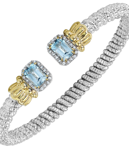 Vahan 14K Gold And Sterling Silver 0.18 CTW Diamond And Sky Blue Topaz 4mm Open Bracelet