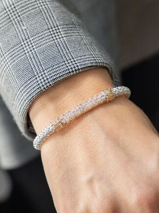 Vahan 14K Gold And Sterling Silver 0.28 CTW Diamond Lattice Style 6mm Closed Bracelet