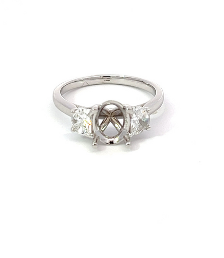 14K White Gold Diamond 3 Stone Semi-Mount Engagement Ring