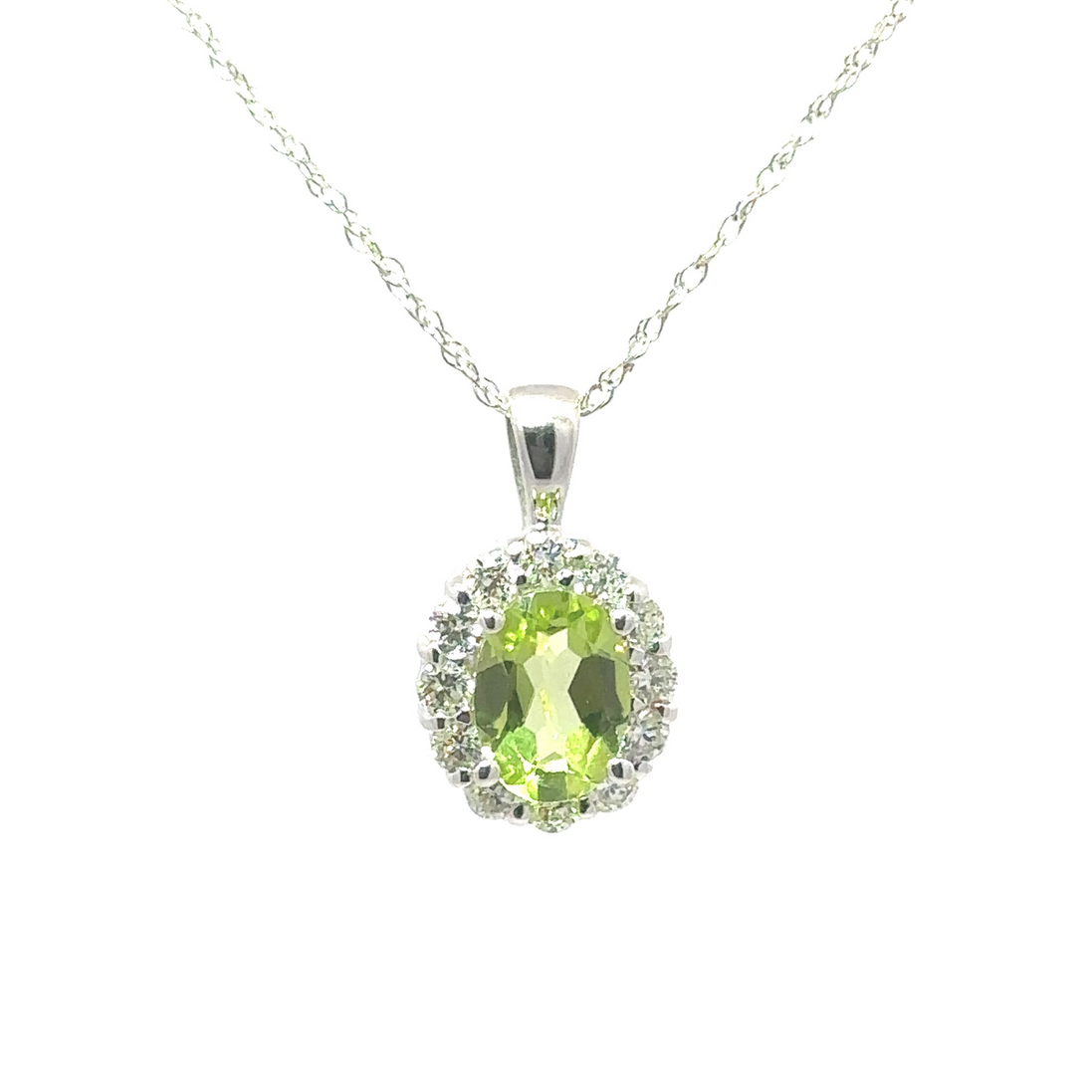 Ladies Peridot 14k White Gold Pendant Necklace