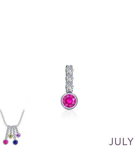 Lafonn 0.17 CTW Simulated Diamond And Lab Grown Ruby July Birthstone Love Pendant