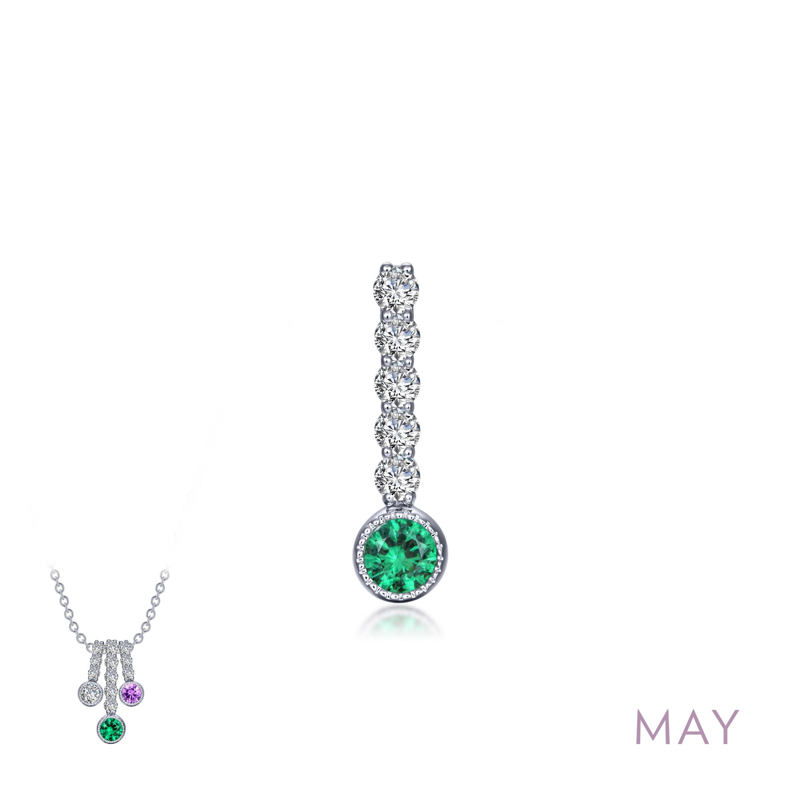 Lafonn 0.32 CTW Simulated Diamond And Simulated Emerald May Birthstone Love Pendant