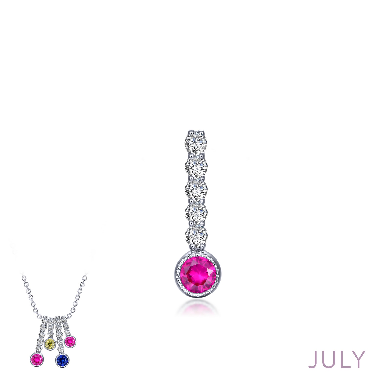 Lafonn 0.32 CTW Simulated Diamond And Lab Grown Ruby July Birthstone Love Pendant
