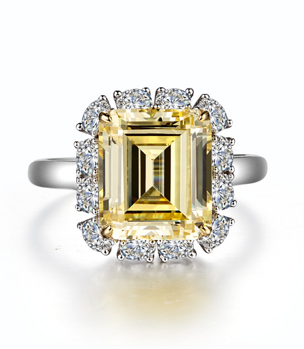 Lafonn 6.41 CTW Simulted Diamond And Fancy Yellow Emerald-Cut Halo Engagement Ring Size 7