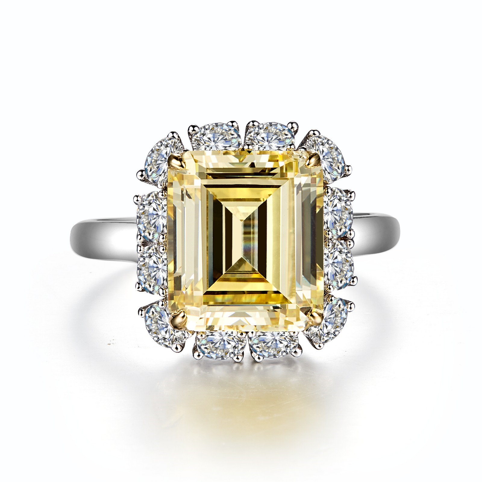 Lafonn 6.41 CTW Simulted Diamond And Fancy Yellow Emerald-Cut Halo Engagement Ring Size 7