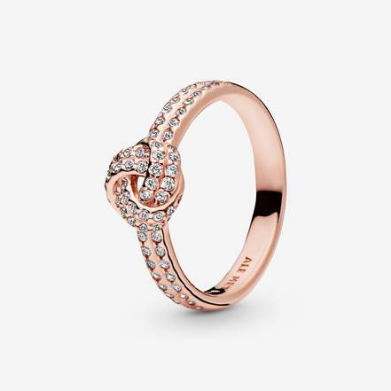Pandora Timeless Rose Gold Shimmering Knot Ring Size 7.5